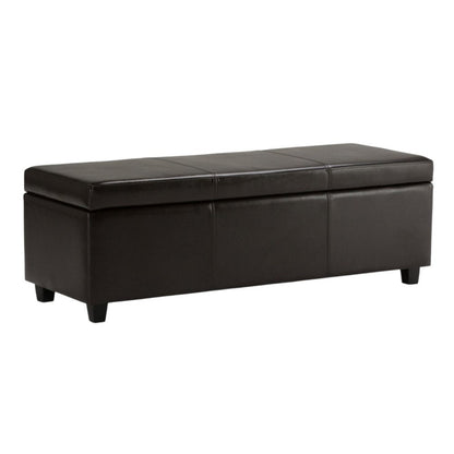 48" Dark Brown And Brown Faux Leather And Solid Wood Upholstered Storage Bench With Flip Top HomeRoots