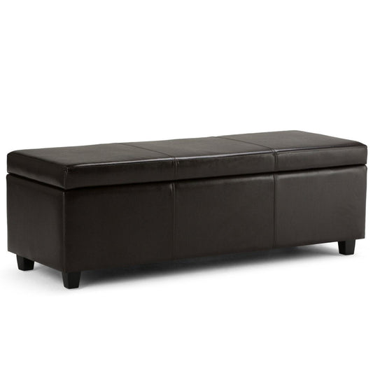 48" Dark Brown Faux Leather And Solid Wood Upholstered Storage Bench With Flip Top