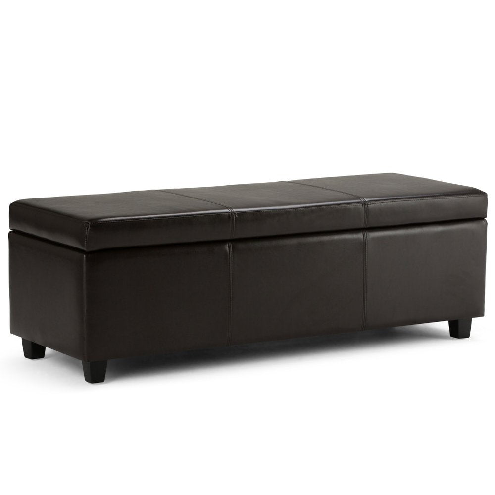 48" Dark Brown And Brown Faux Leather And Solid Wood Upholstered Storage Bench With Flip Top — view 1