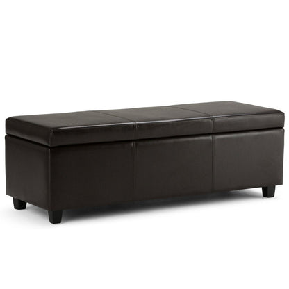 48" Dark Brown And Brown Faux Leather And Solid Wood Upholstered Storage Bench With Flip Top HomeRoots