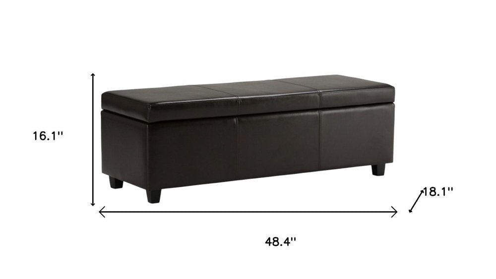 48" Dark Brown And Brown Faux Leather And Solid Wood Upholstered Storage Bench With Flip Top — view 8