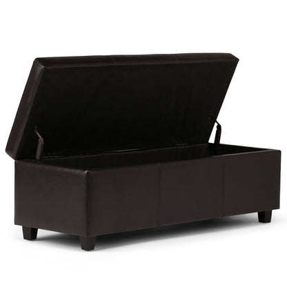 48" Dark Brown And Brown Faux Leather And Solid Wood Upholstered Storage Bench With Flip Top HomeRoots