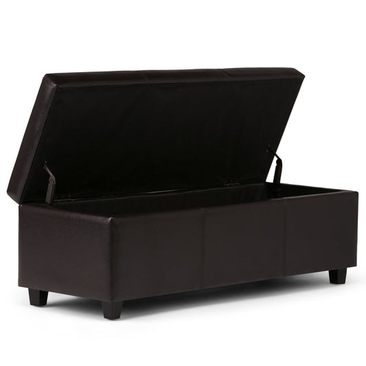 48" Dark Brown Faux Leather And Solid Wood Upholstered Storage Bench With Flip Top