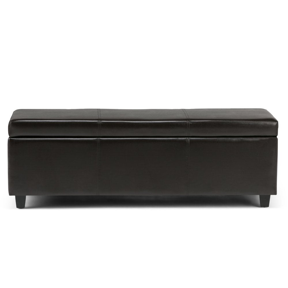 48" Dark Brown And Brown Faux Leather And Solid Wood Upholstered Storage Bench With Flip Top HomeRoots