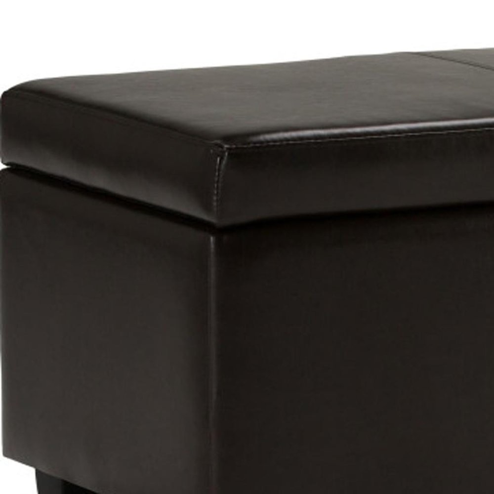 48" Dark Brown And Brown Faux Leather And Solid Wood Upholstered Storage Bench With Flip Top HomeRoots