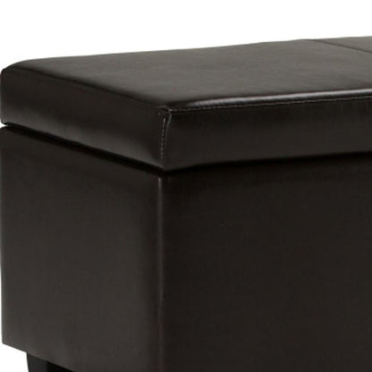 48" Dark Brown And Brown Faux Leather And Solid Wood Upholstered Storage Bench With Flip Top HomeRoots