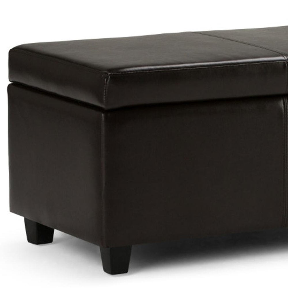 48" Dark Brown And Brown Faux Leather And Solid Wood Upholstered Storage Bench With Flip Top — view 5
