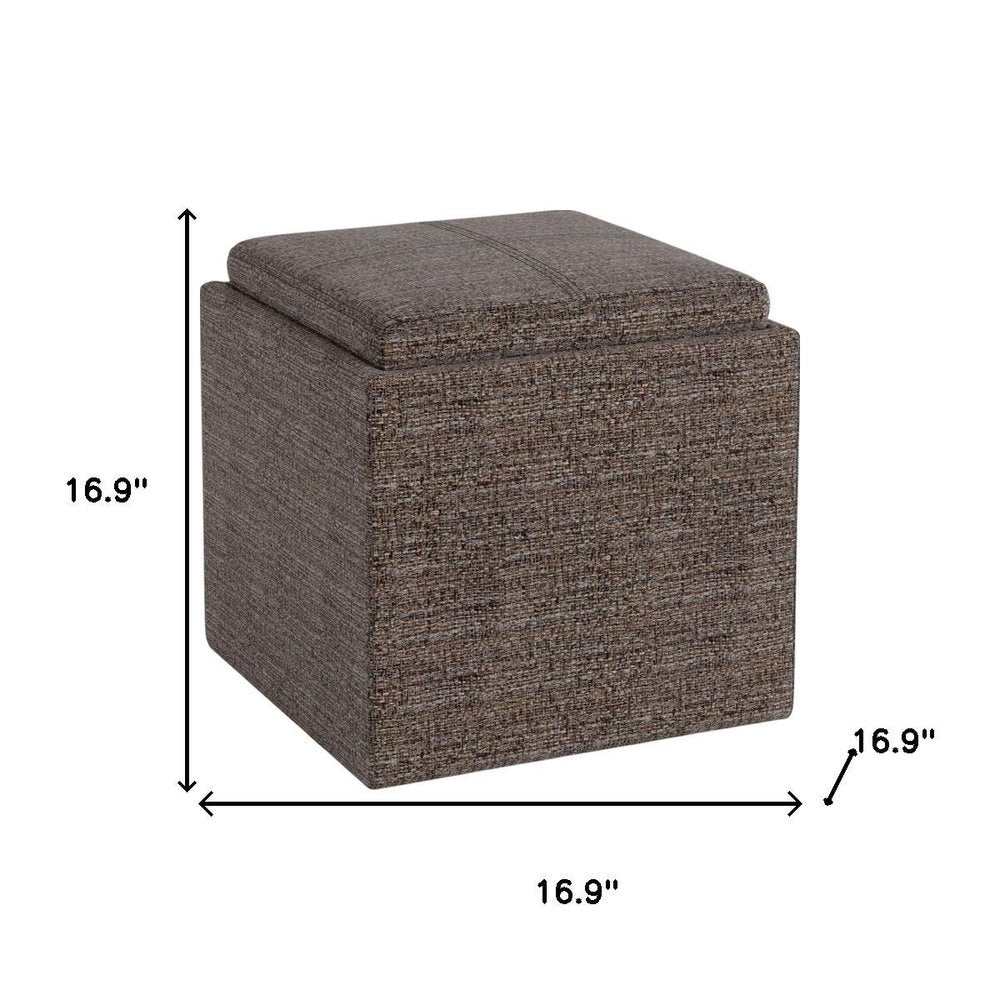 17" Brown Fabric Cube Ottoman With Storage — view 9