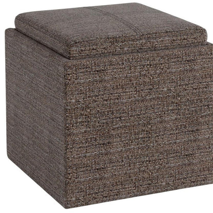 17" Brown Fabric Cube Ottoman With Storage HomeRoots