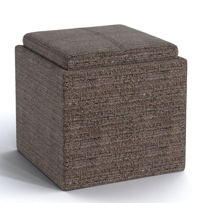 17" Brown Fabric Cube Ottoman With Storage HomeRoots