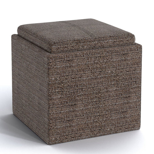 17" Brown Fabric Cube Ottoman With Storage