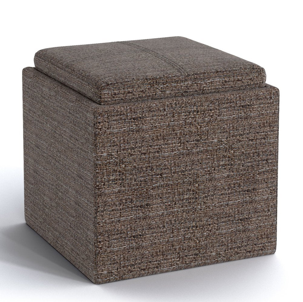 17" Brown Fabric Cube Ottoman With Storage HomeRoots