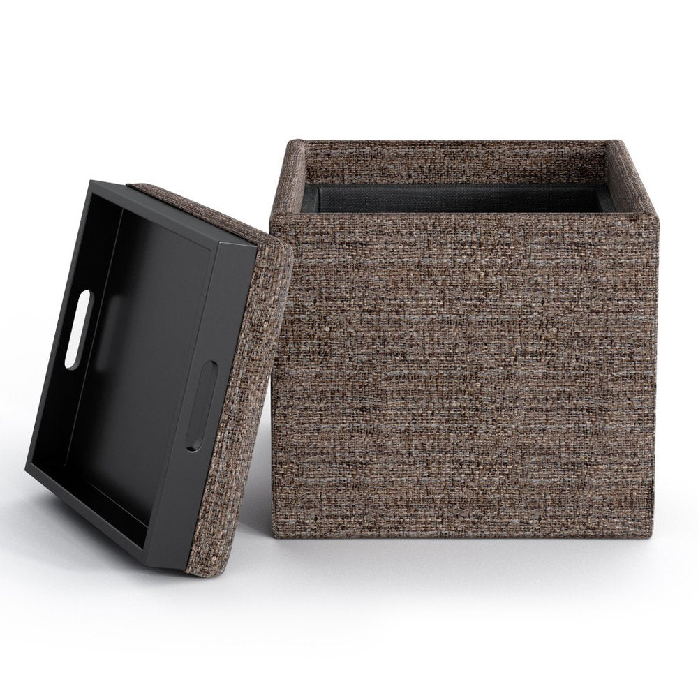 17" Brown Fabric Cube Ottoman With Storage — view 12