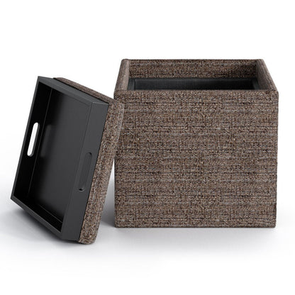 17" Brown Fabric Cube Ottoman With Storage HomeRoots