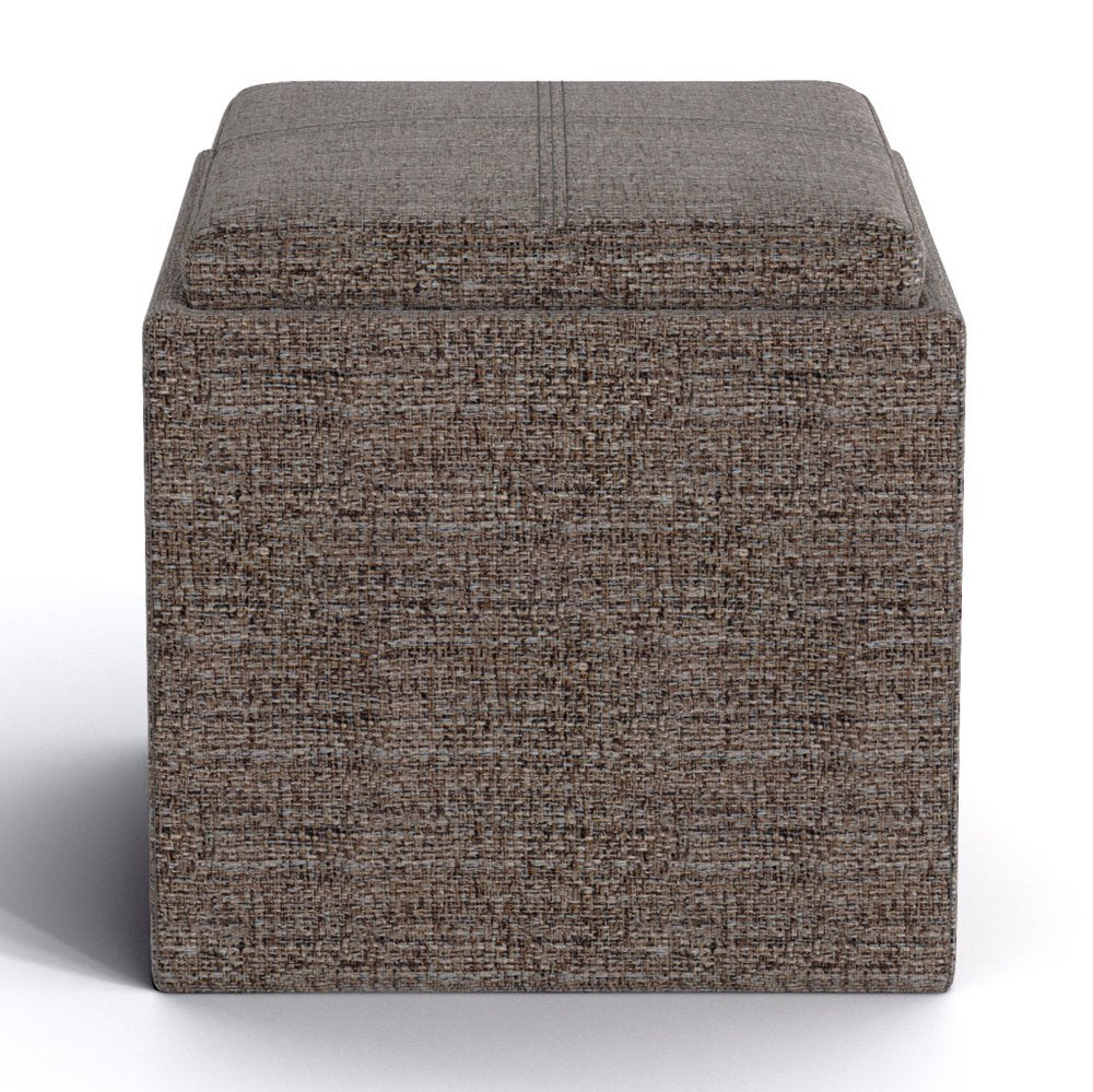 17" Brown Fabric Cube Ottoman With Storage HomeRoots