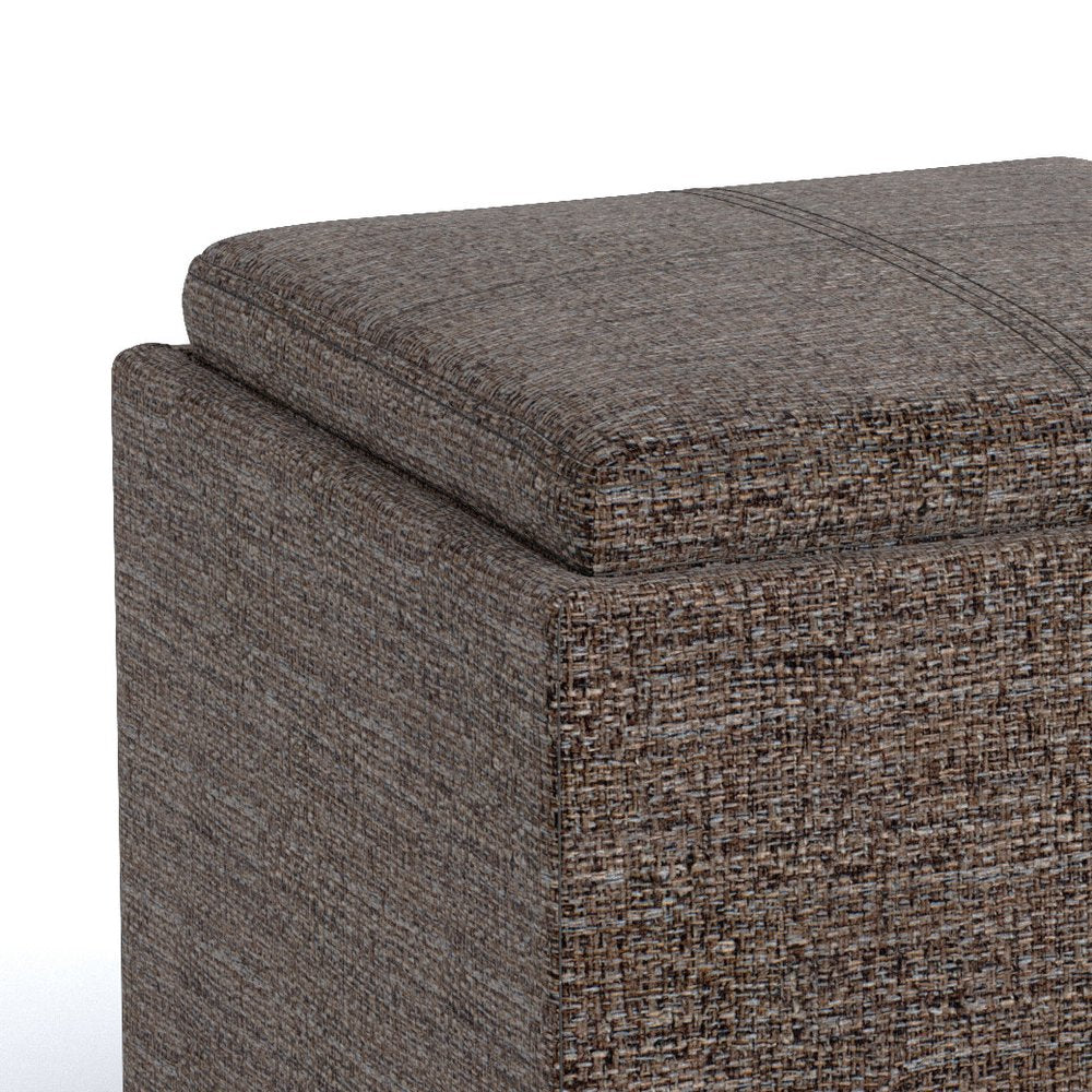 17" Brown Fabric Cube Ottoman With Storage — view 14