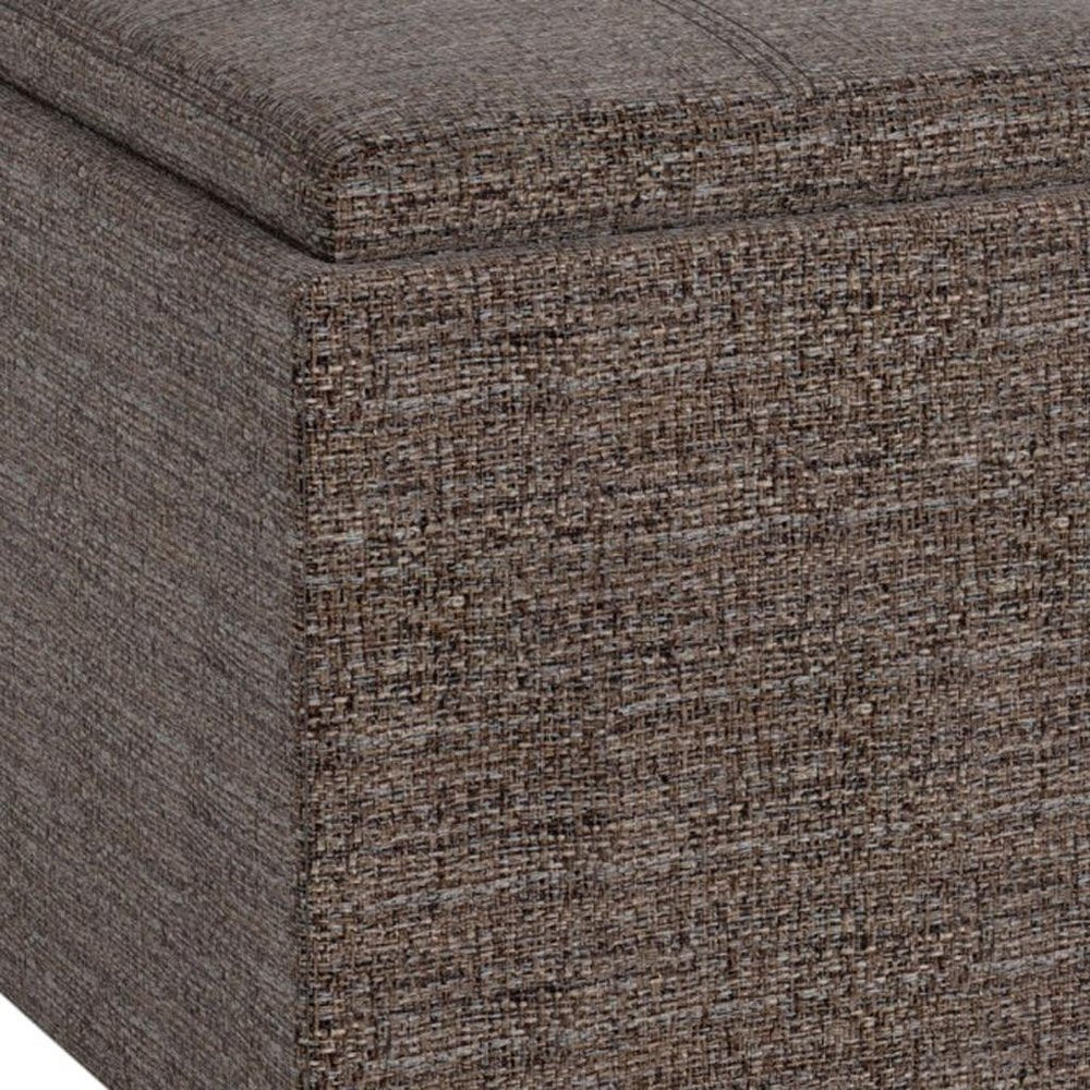 17" Brown Fabric Cube Ottoman With Storage — view 18