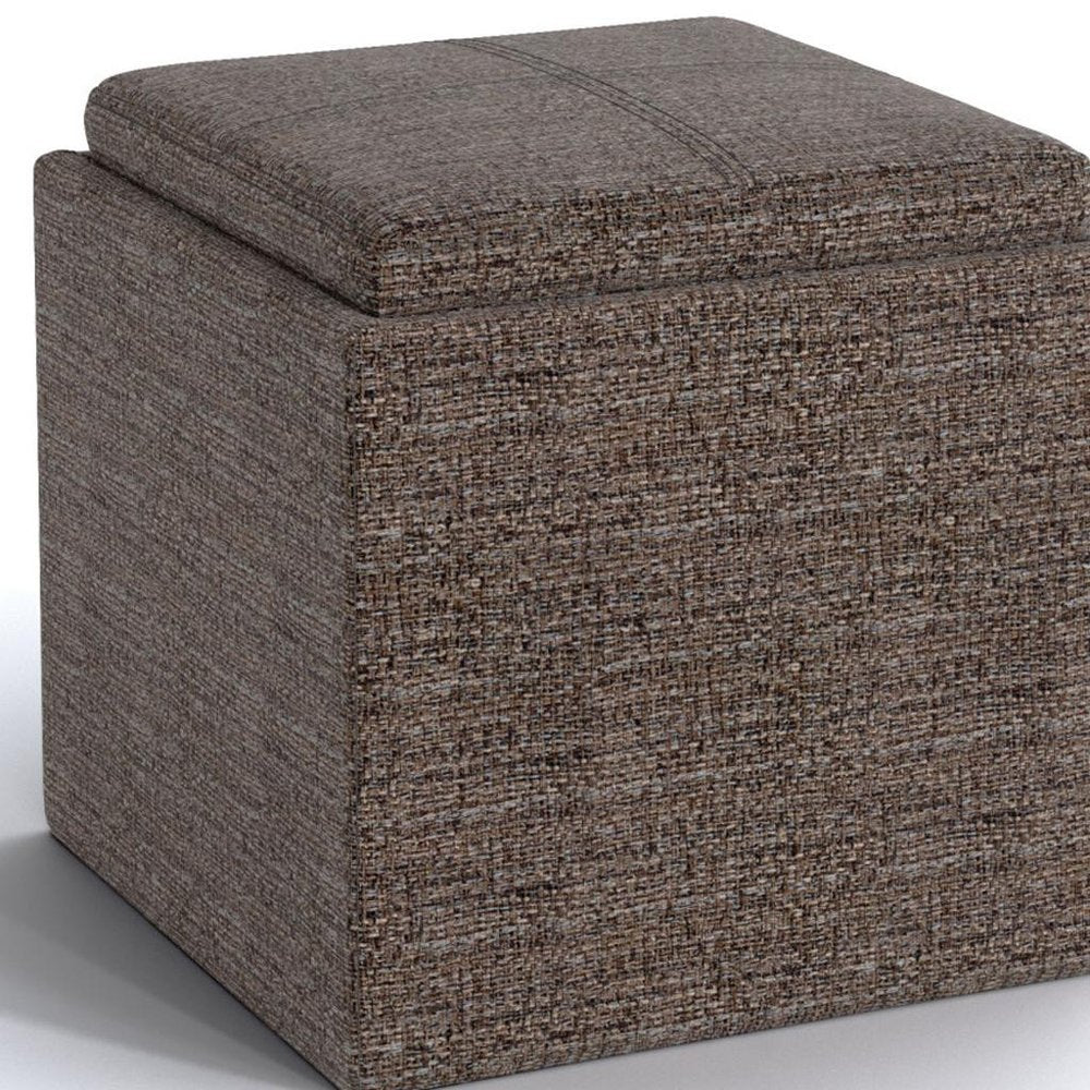17" Brown Fabric Cube Ottoman With Storage HomeRoots