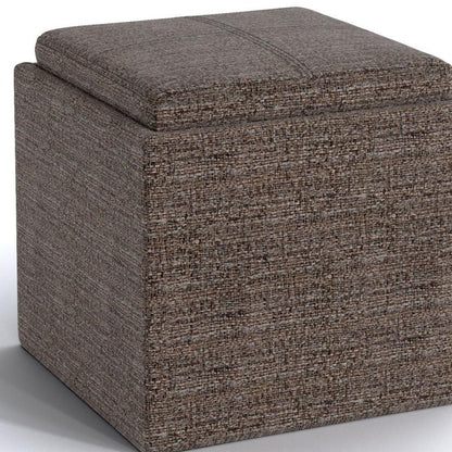 17" Brown Fabric Cube Ottoman With Storage HomeRoots