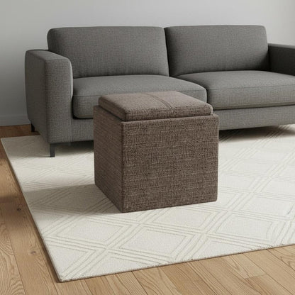 17" Brown Fabric Cube Ottoman With Storage HomeRoots