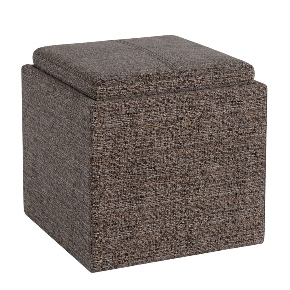 17" Brown Fabric Cube Ottoman With Storage HomeRoots