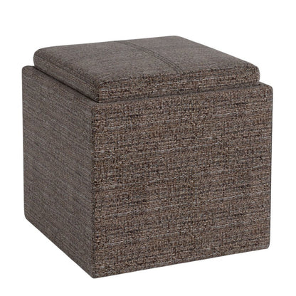 17" Brown Fabric Cube Ottoman With Storage HomeRoots