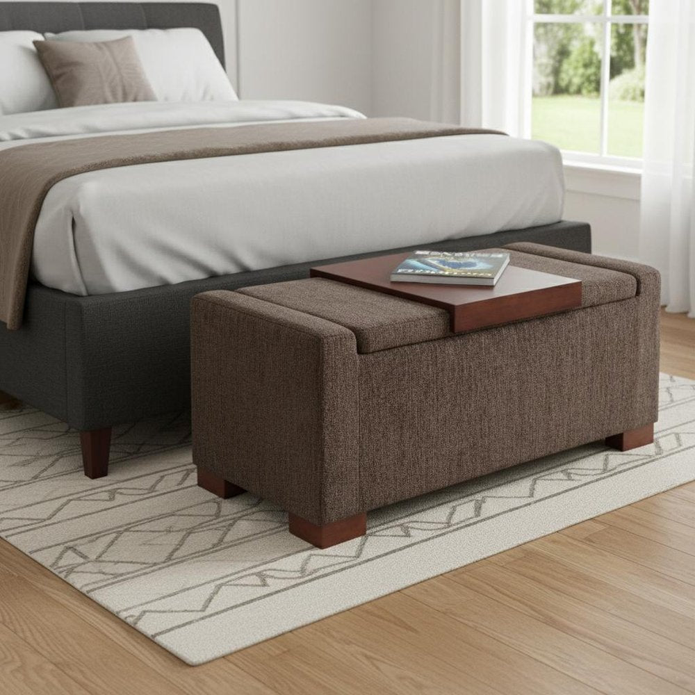 43" Umber And Brown Fabric Ottoman With Storage — view 6