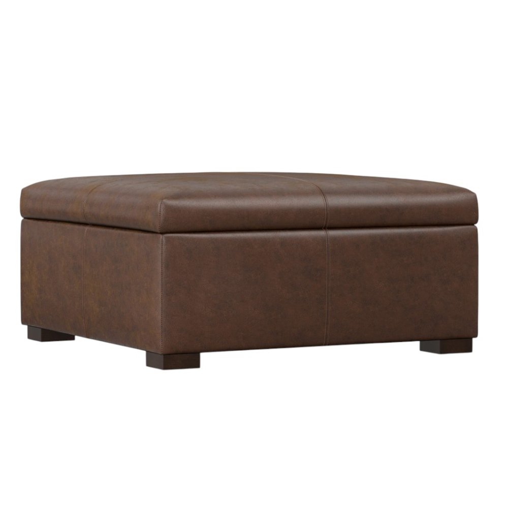 36" Chestnut And Brown And Walnut Faux Leather Ottoman With Storage — view 8