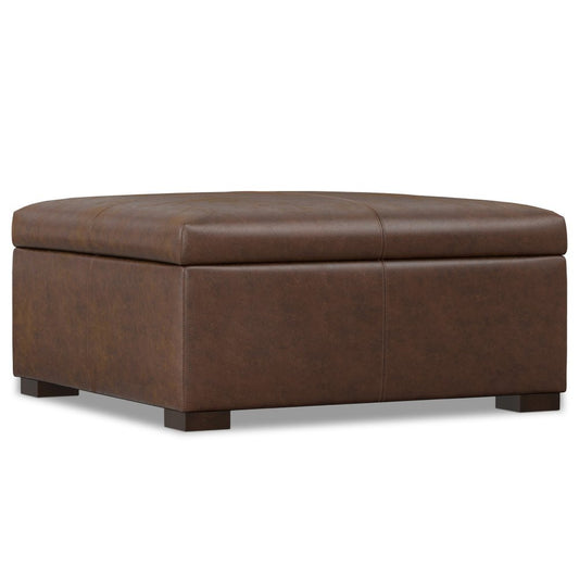 36" Chestnut And Brown And Walnut Faux Leather Ottoman With Storage
