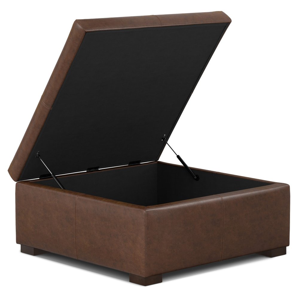 36" Chestnut And Brown And Walnut Faux Leather Ottoman With Storage — view 2