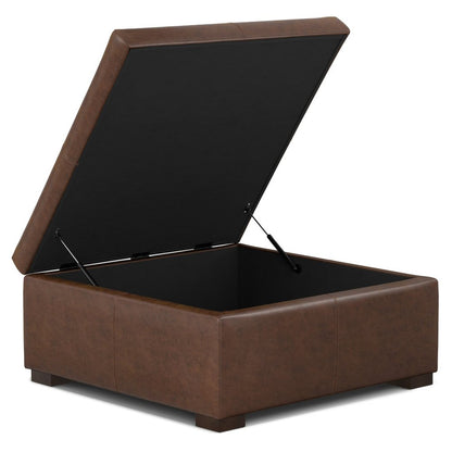 36" Chestnut And Brown And Walnut Faux Leather Ottoman With Storage HomeRoots