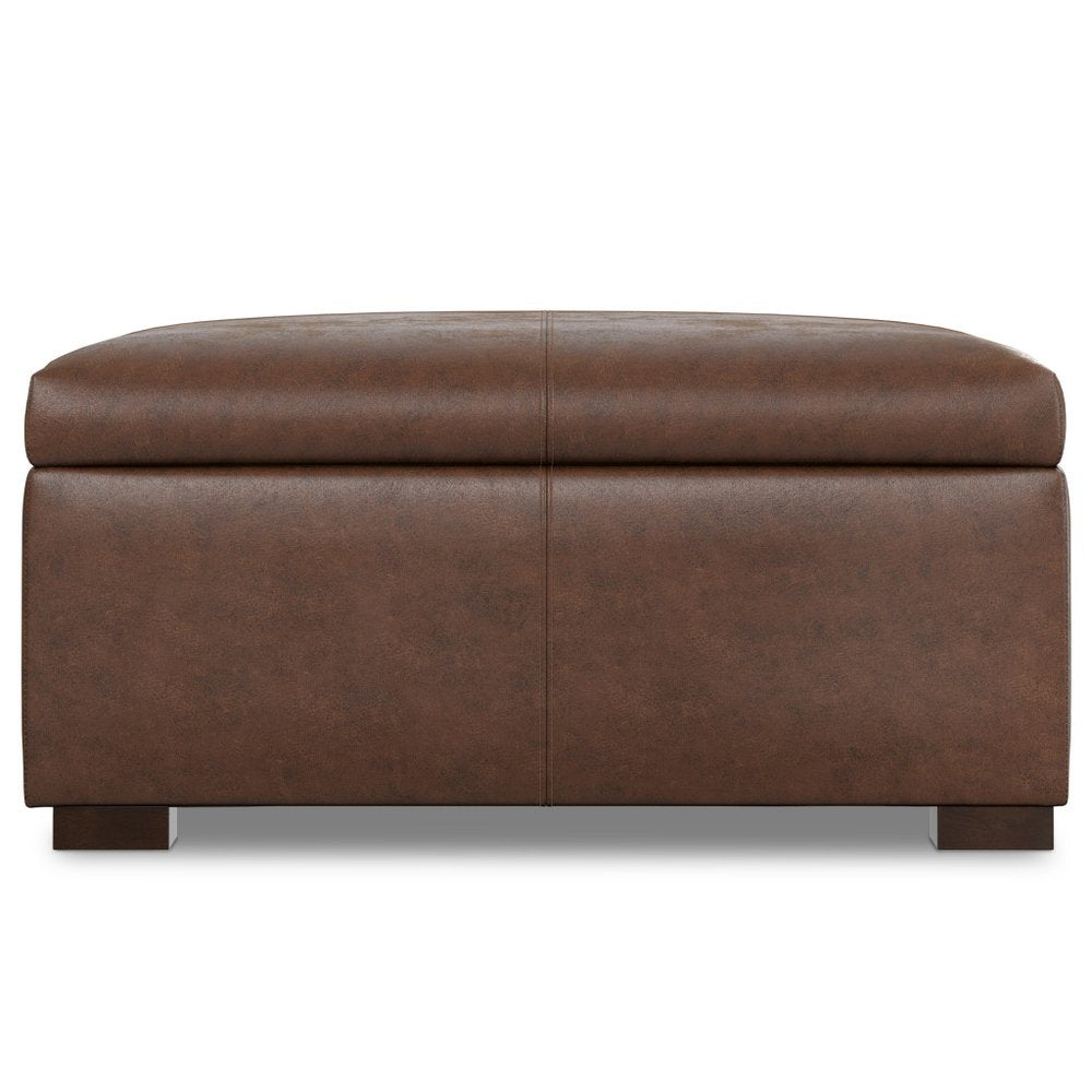 36" Chestnut And Brown And Walnut Faux Leather Ottoman With Storage — view 3