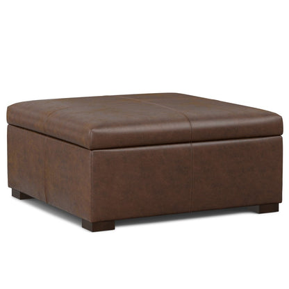 36" Chestnut And Brown And Walnut Faux Leather Ottoman With Storage