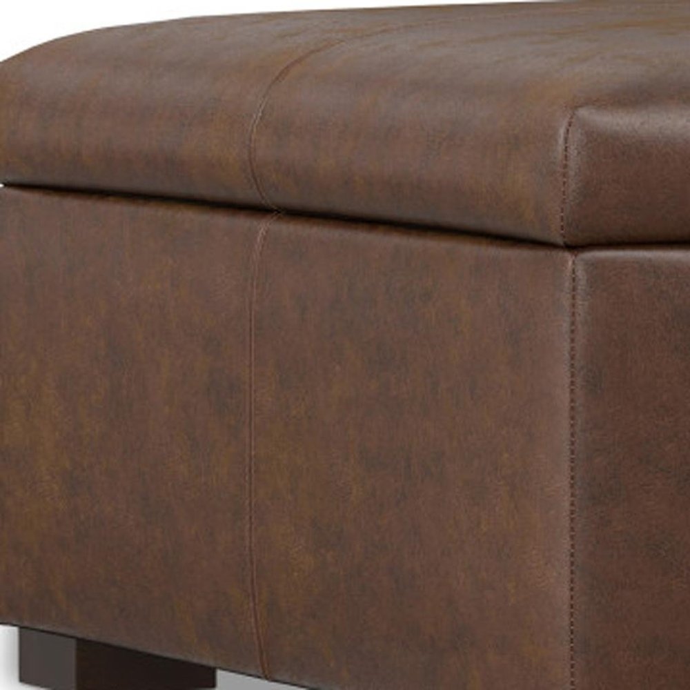 36" Chestnut And Brown And Walnut Faux Leather Ottoman With Storage — view 5