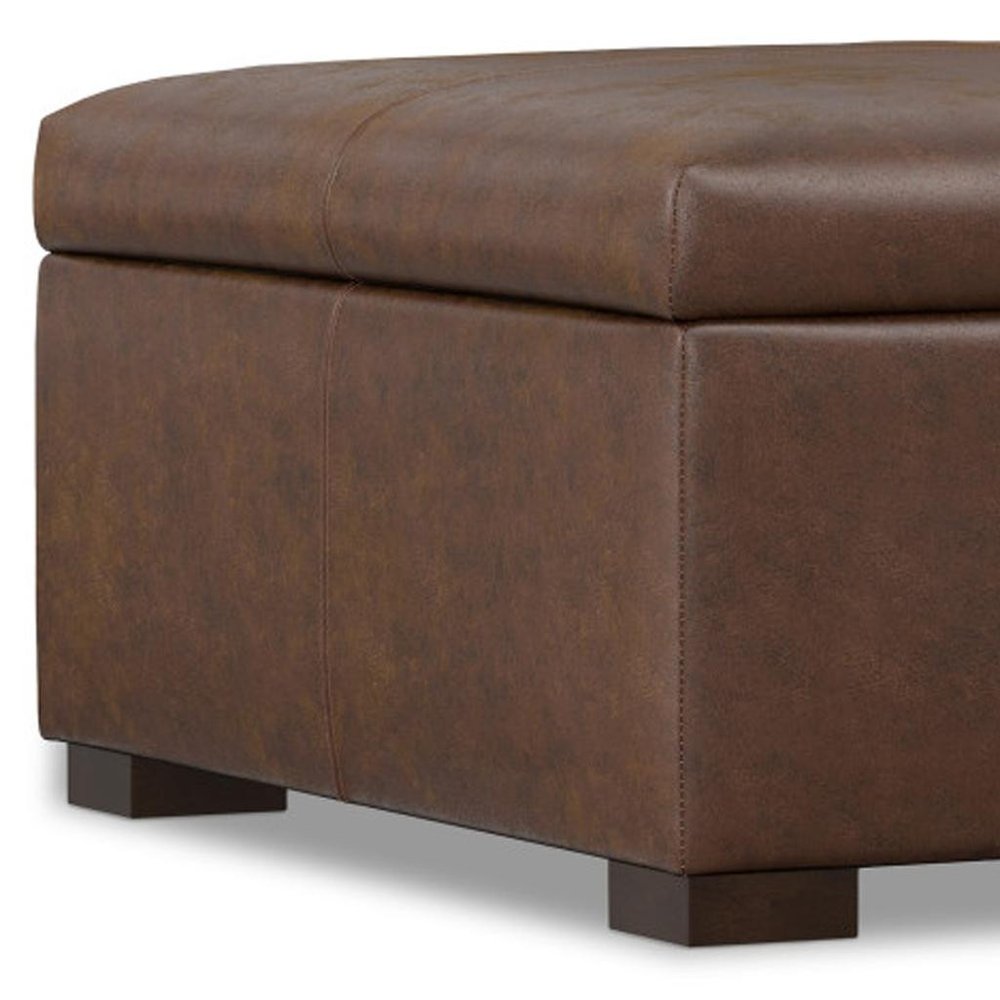 36" Chestnut And Brown And Walnut Faux Leather Ottoman With Storage — view 6