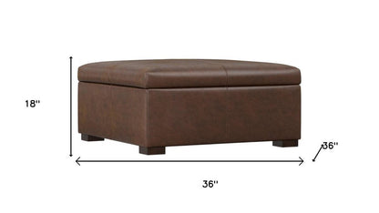 36" Chestnut And Brown And Walnut Faux Leather Ottoman With Storage HomeRoots