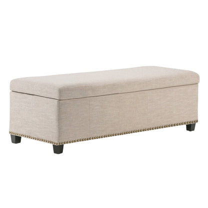 48" Beige And Dark Brown Linen Ottoman With Storage HomeRoots