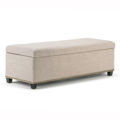 48" Beige And Dark Brown Linen Ottoman With Storage HomeRoots