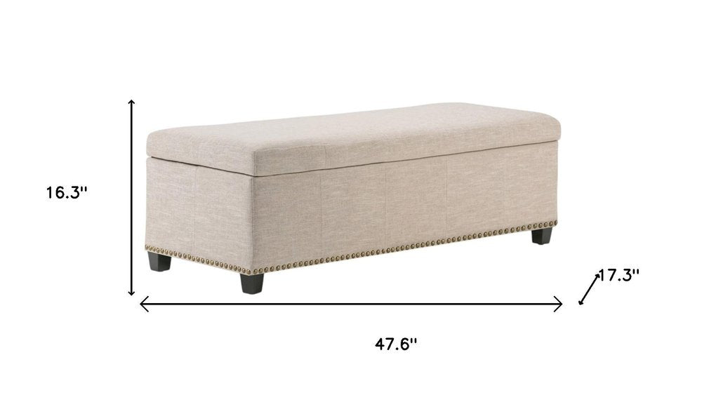 48" Beige And Dark Brown Linen Ottoman With Storage — view 7