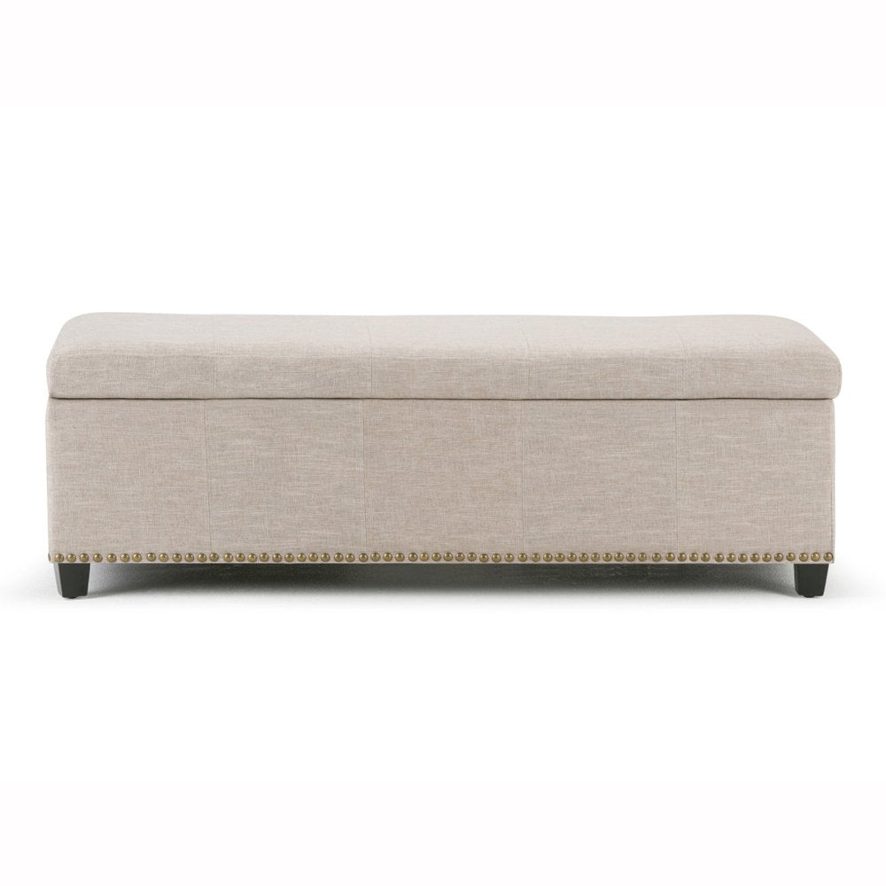 48" Beige And Dark Brown Linen Ottoman With Storage — view 2