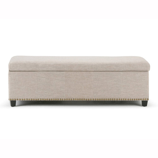 48" Beige And Dark Brown Linen Ottoman With Storage