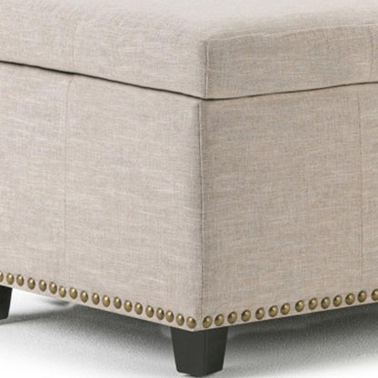 48" Beige And Dark Brown Linen Ottoman With Storage HomeRoots