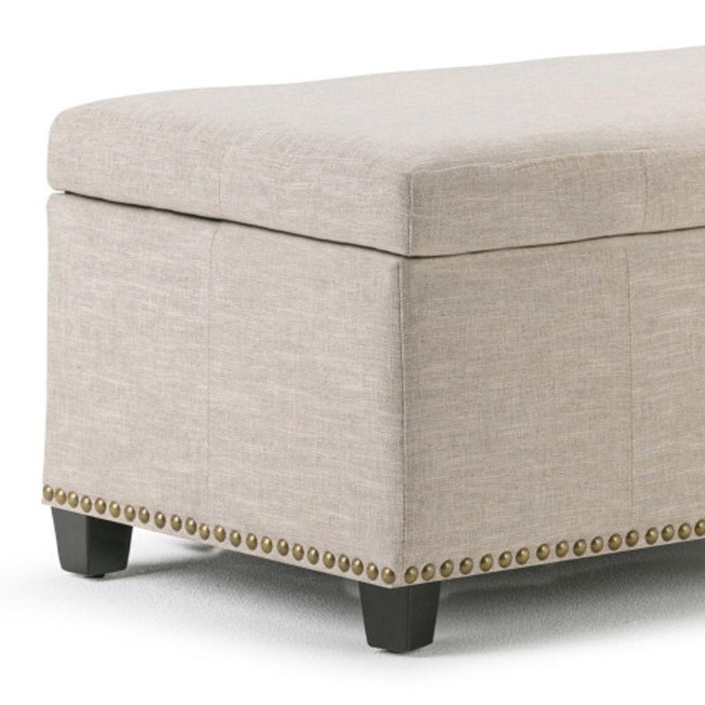 48" Beige And Dark Brown Linen Ottoman With Storage — view 4