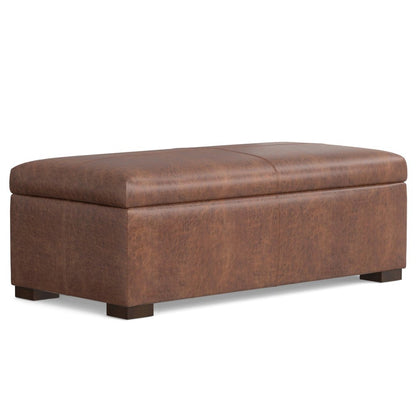 48" Brown And Walnut Faux Leather Ottoman With Storage HomeRoots