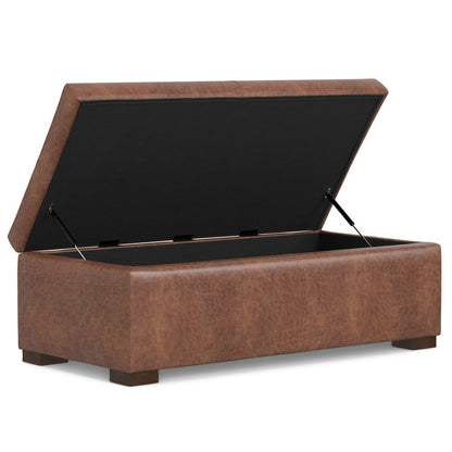 48" Brown And Walnut Faux Leather Ottoman With Storage HomeRoots