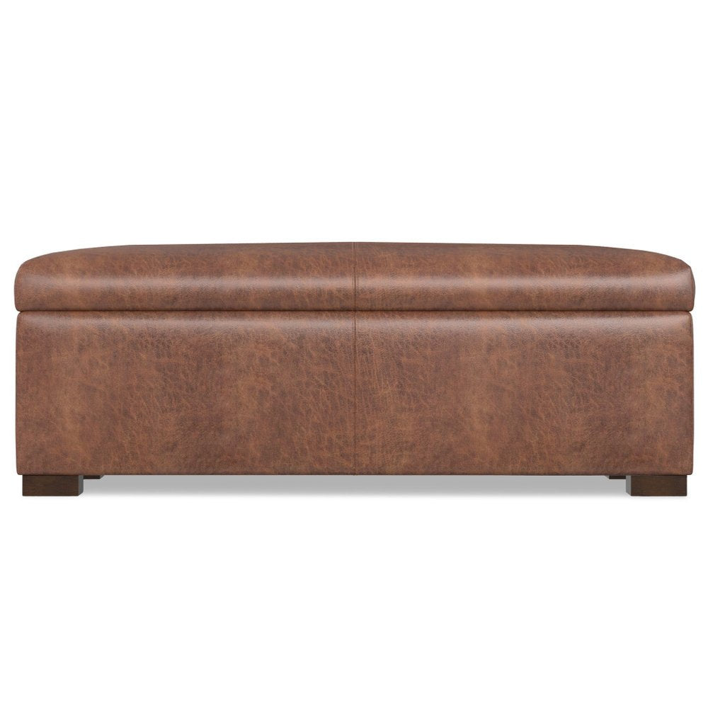 48" Brown And Walnut Faux Leather Ottoman With Storage HomeRoots