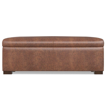 48" Brown And Walnut Faux Leather Ottoman With Storage HomeRoots