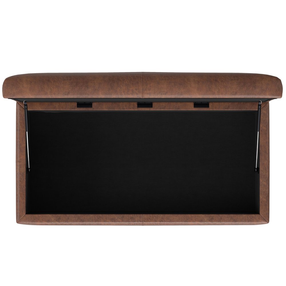 48" Brown And Walnut Faux Leather Ottoman With Storage — view 4