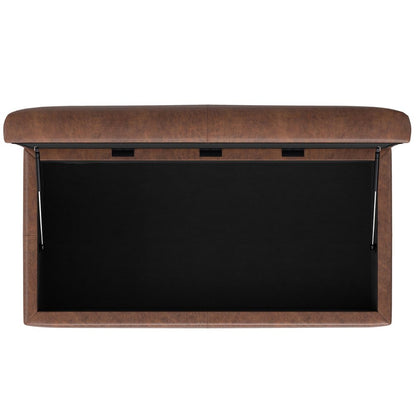 48" Brown And Walnut Faux Leather Ottoman With Storage HomeRoots
