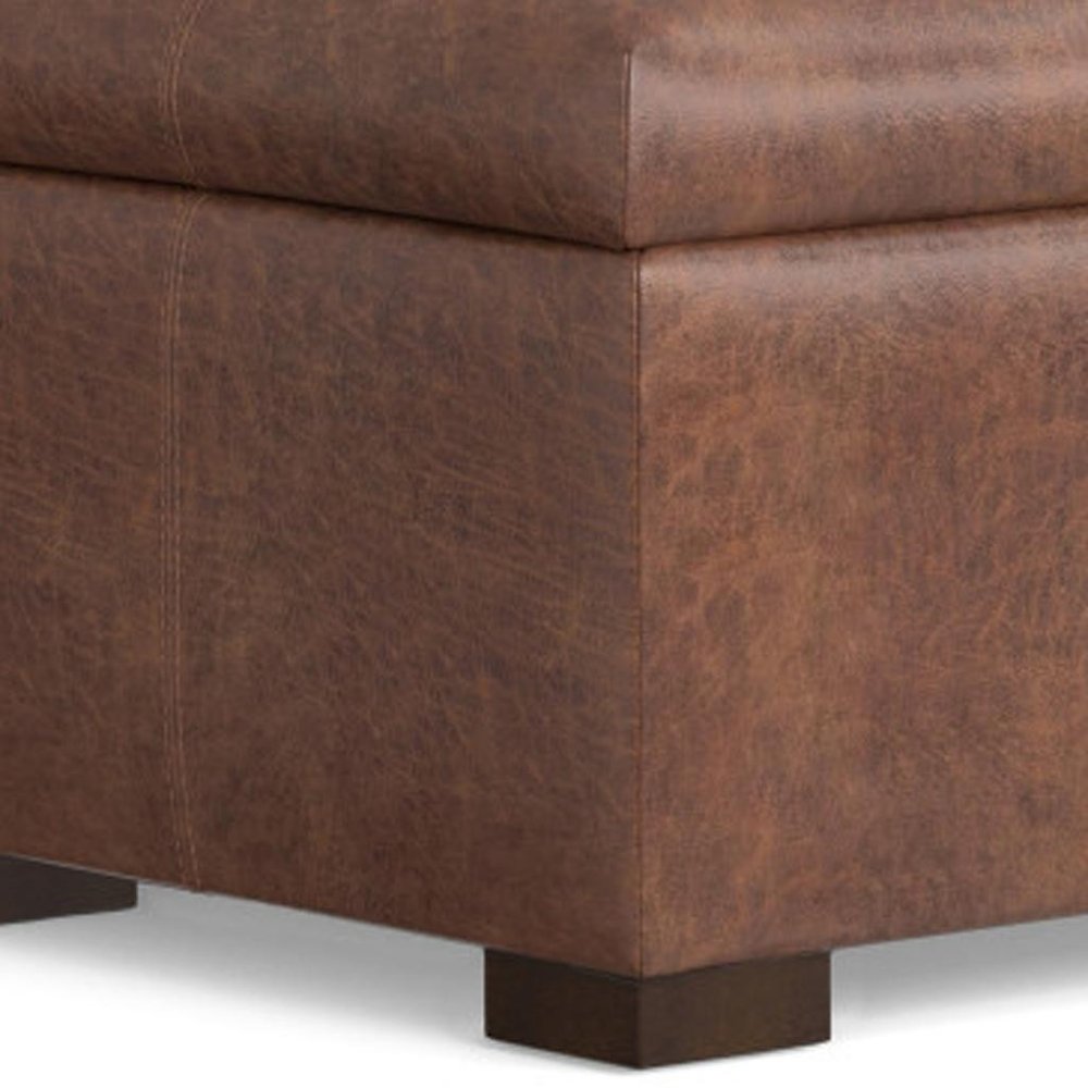 48" Brown And Walnut Faux Leather Ottoman With Storage — view 5
